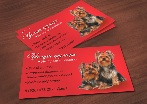 услуги гумера, визитка стрижка собак, реклама салона ля животных